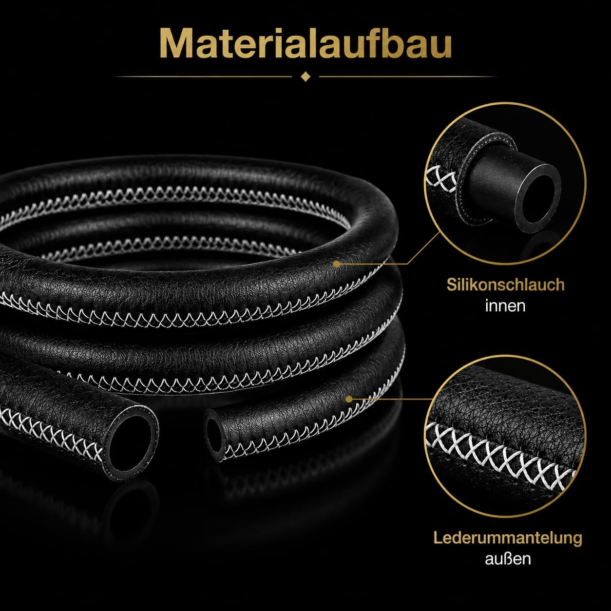 Tiger Wood Shisha-Lederschlauch Schwarz – 1,5 m mit Silikonschlauch – Bild 5