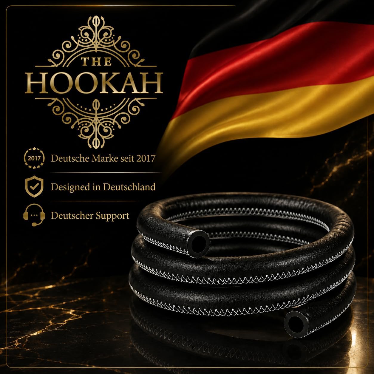 Tiger Wood Shisha-Lederschlauch Schwarz – 1,5 m mit Silikonschlauch – Bild 9