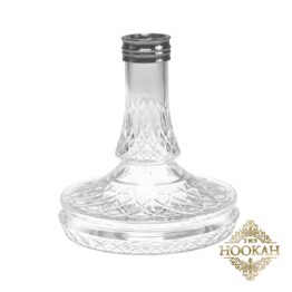 Eine klare Glasflasche mit goldenen Akzenten, elegant auf einem Shisha-Ständer mit der Bezeichnung Daywalker Bowl Black präsentiert.