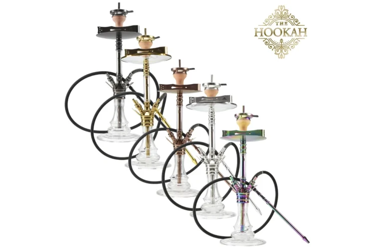 Fünf THE HOOKAH MEDUSA Shishas mit integrierten Glaselementen in verschiedenen Farben