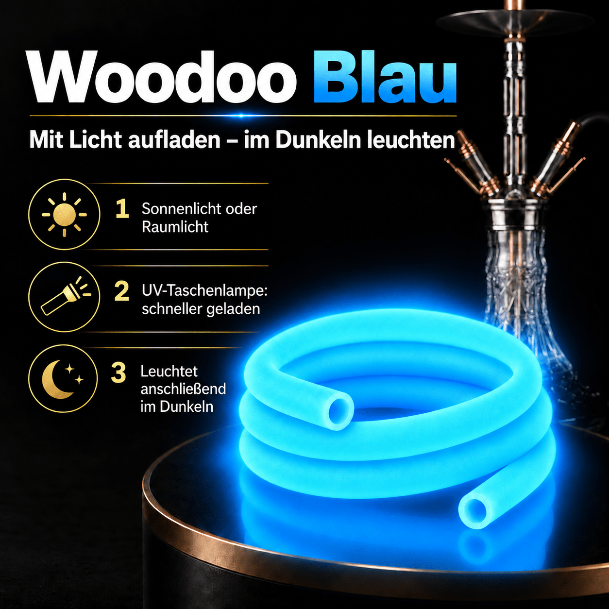 Shisha-Silikonschlauch WOODOO Blau – Anwendung an der Shisha