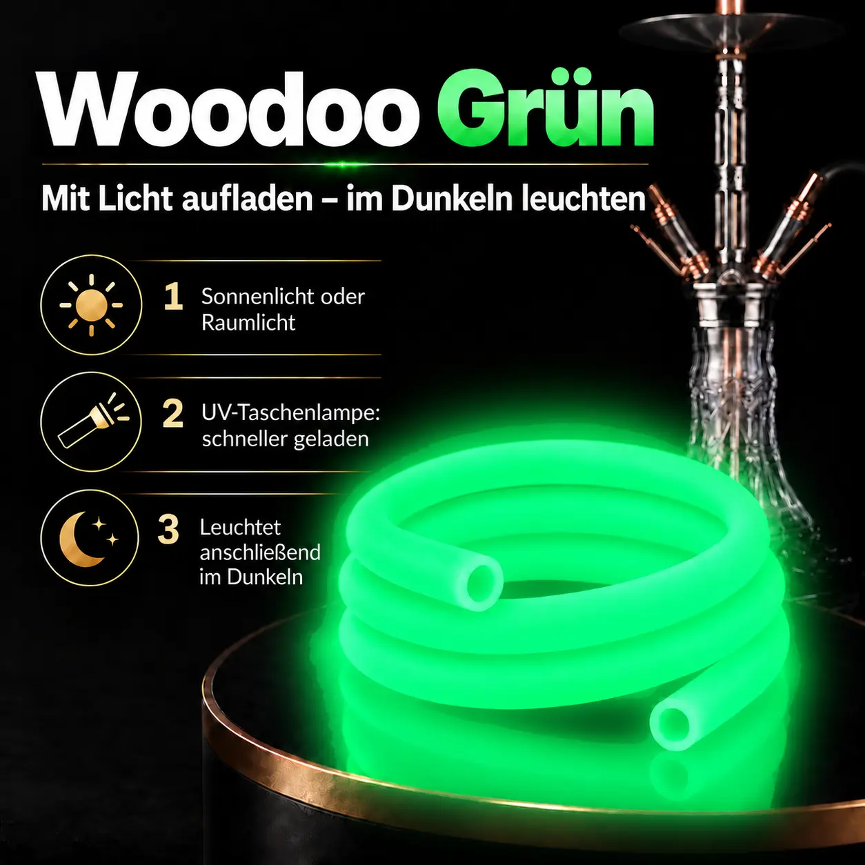 Shisha-Silikonschlauch WOODOO Grün – Anwendung an der Shisha