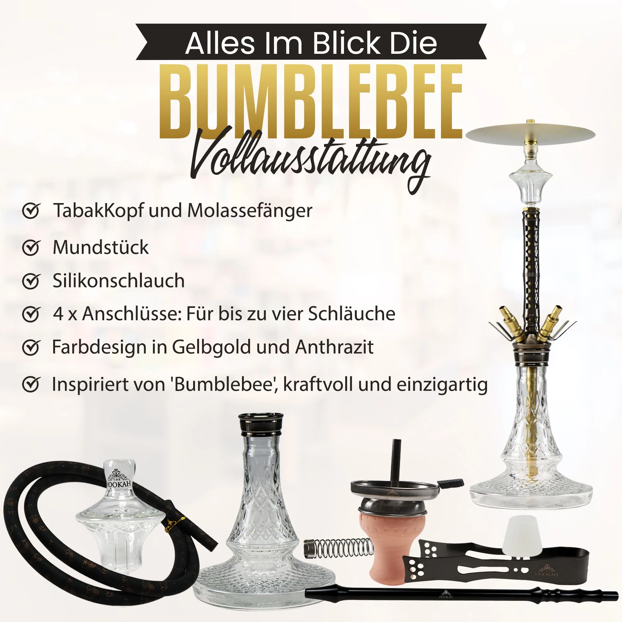 Bumblebee Shisha in Schwarz und Gelb – Produktansicht