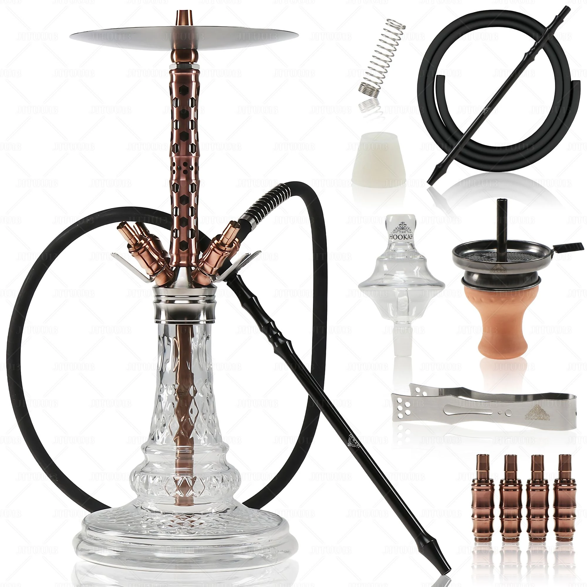 THE HOOKAH MEGATRON Shisha aus V2A Edelstahl in Anthrazit Gunmetal und Rosegold mit 4 Schlauchanschlüssen