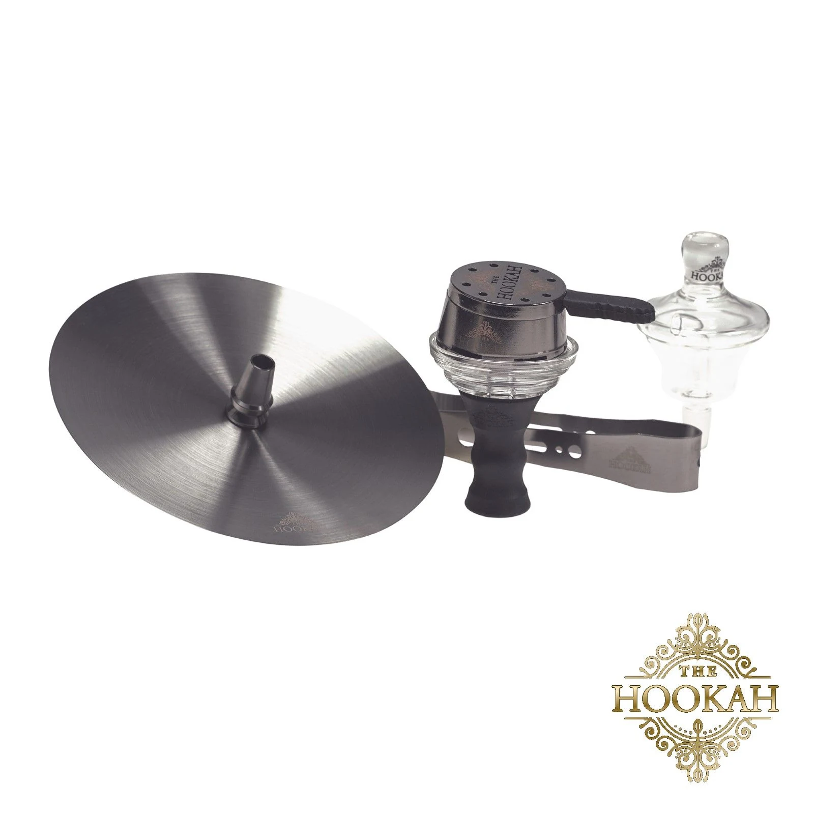 Shisha-Zubehörset mit Kohleteller, Tonkopf, Kaminaufsatz, Zange und Glas-Molassefänger