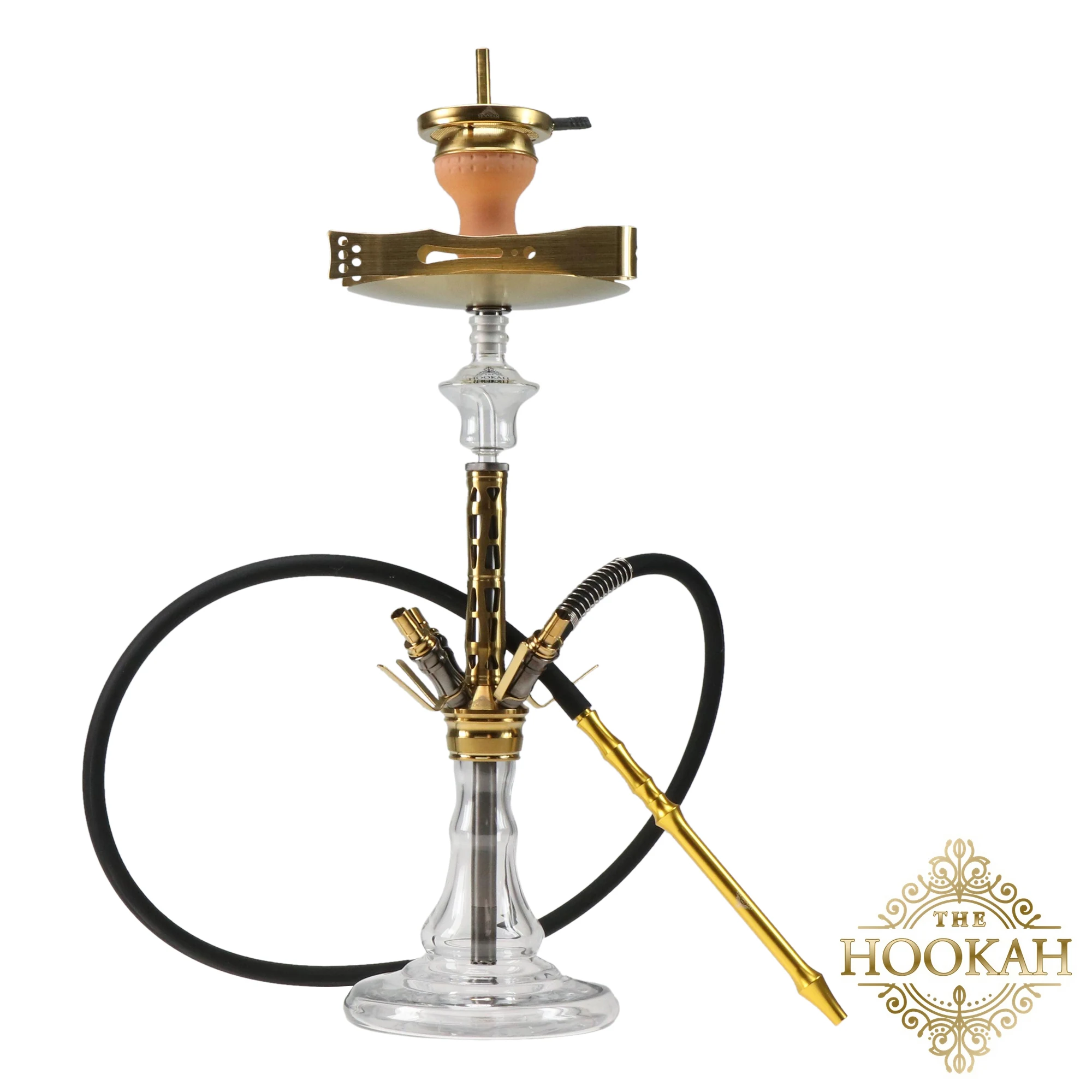 THE HOOKAH ALEXA Shisha aus V2A Edelstahl in Gold und Anthrazit Gunmetal mit Kristallglas-Bowl und Schlauch